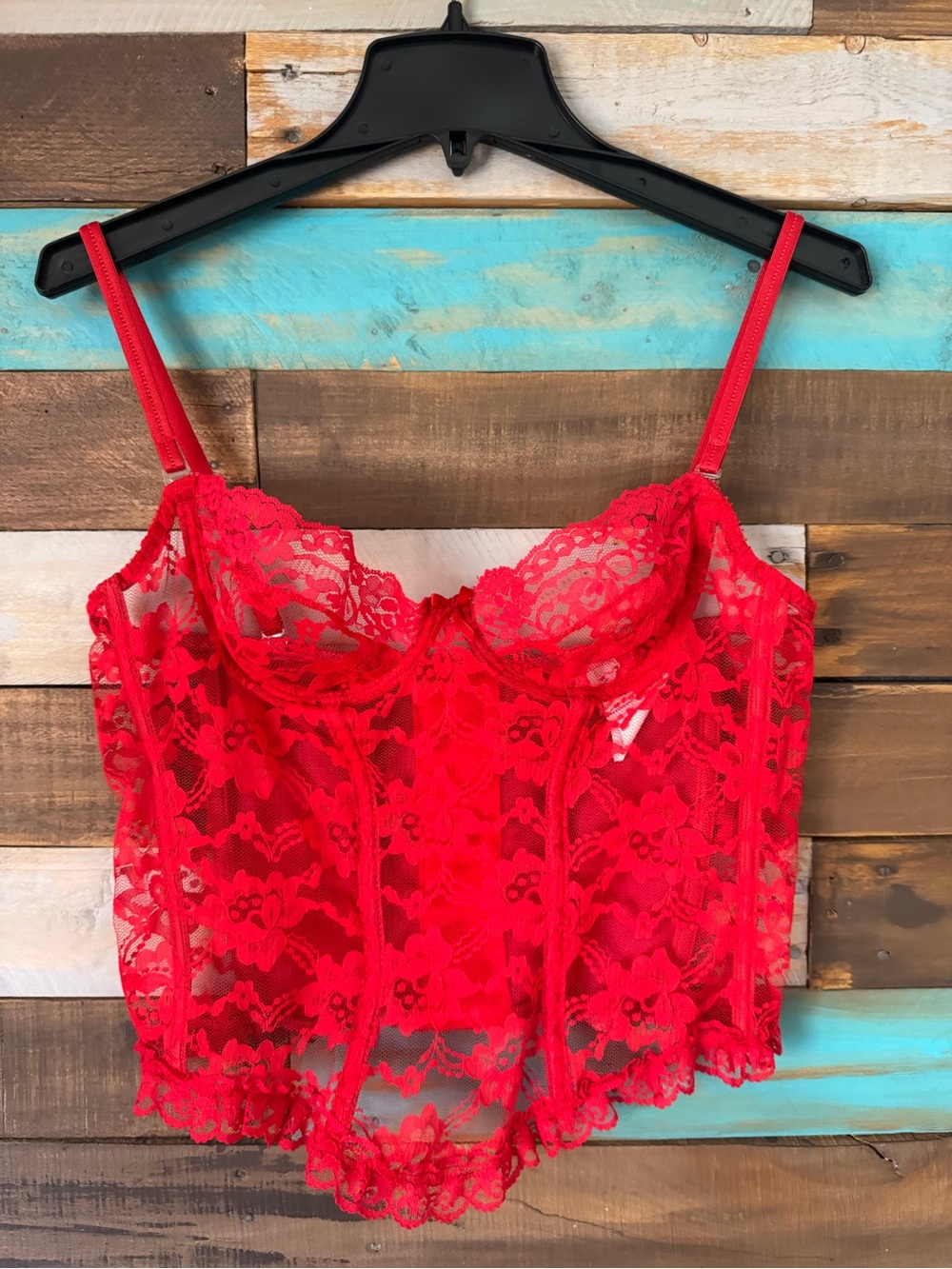 Vintage 80s UndercoverWear Red Lace Corset Bustier Top | Size 36C